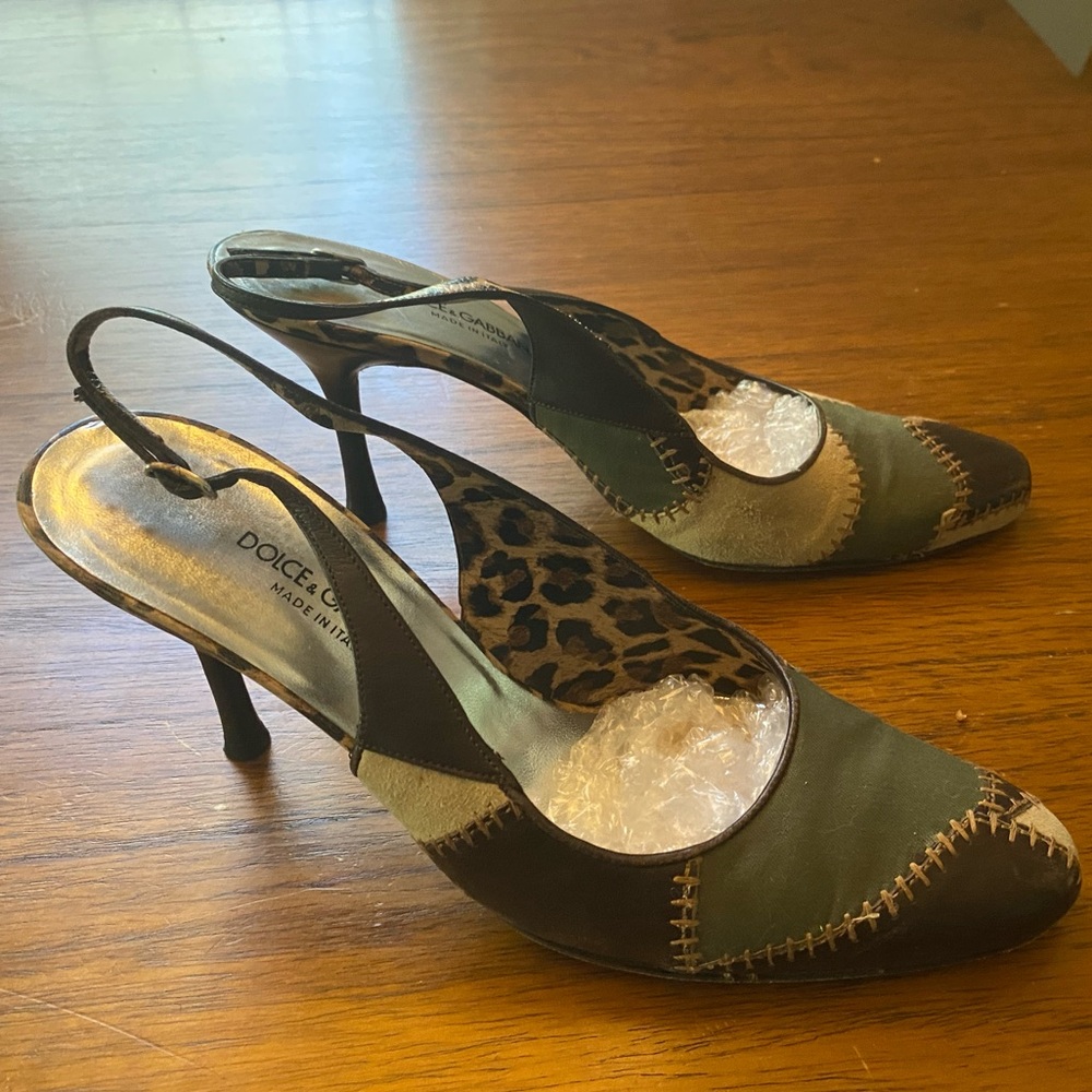 Dolce & Gabbana Patchwork Cheetah Print Slingback Heels - Picture 4 of 10